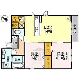 ソフィアコート鳥飼B棟 2階2LDKの間取り