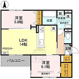Dーresidence下田部B 2LDKの間取図画像