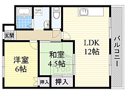 第二田中マンション 2LDKの間取図画像