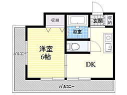 都部ハイツ 1DKの間取図画像