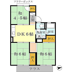 高井ハイツC棟 2DKの間取図画像