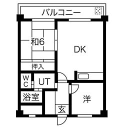 メロディーハイム 2DKの間取図画像
