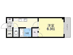 パルコート若園 1Kの間取図画像