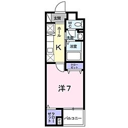 グレンツェン茨木 1Kの間取図画像