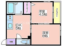 メゾンフローラ 4階2DKの間取り