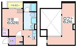 グランツ湊 2階1Kの間取り