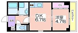 GARDENIA天王寺南 2階1DKの間取り