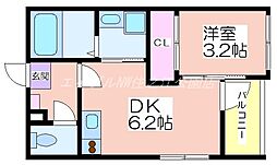 ハーモニーテラス住吉II 3階1DKの間取り
