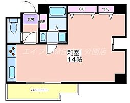メロディハイム東帝塚山 8階ワンルームの間取り