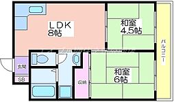 プランドール住之江 3階2LDKの間取り