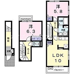 ブラウンメゾン 2階2LDKの間取り