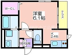 プティルミナス 1Kの間取図画像