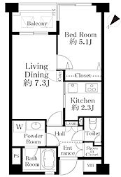 グランドパーク中目黒 1LDKの間取図画像