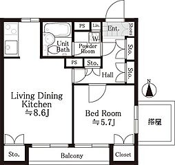ドルチェ富士見台 1LDKの間取図画像