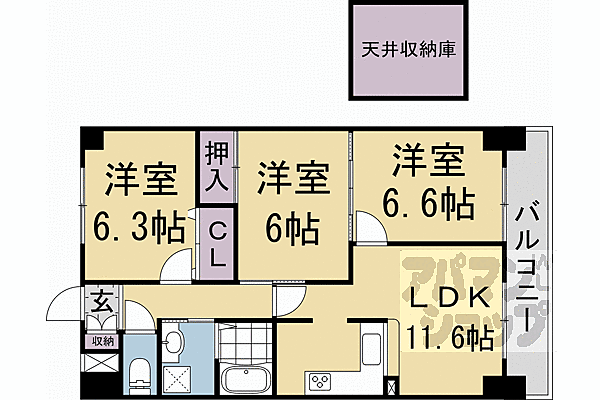 京都府京都市伏見区小栗栖牛ケ淵町(賃貸マンション3LDK・6階・67.86㎡)の写真 その2