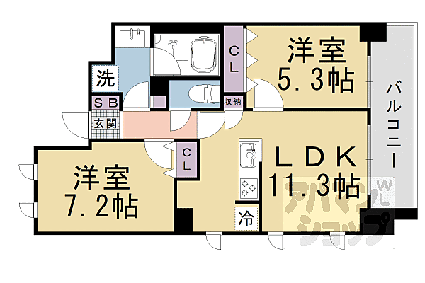 ブランシエスタ山科大塚 301｜京都府京都市山科区大塚中溝(賃貸マンション2LDK・3階・52.74㎡)の写真 その2