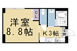 京都市営烏丸線 烏丸御池駅 徒歩3分の賃貸マンション 4階1Kの間取り