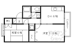 京阪本線 淀駅 徒歩12分の賃貸アパート 1階2DKの間取り
