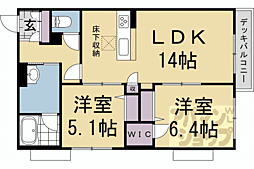 京阪本線 藤森駅 徒歩14分の賃貸アパート 1階2LDKの間取り