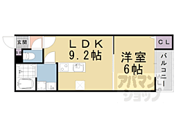 プラムコート椥辻 3階1LDKの間取り