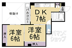 京都市営烏丸線 烏丸御池駅 徒歩6分の賃貸マンション 5階2DKの間取り