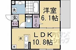 京阪宇治線 六地蔵駅 徒歩6分の賃貸アパート 1階1LDKの間取り