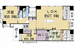 京都市営烏丸線 烏丸御池駅 徒歩3分の賃貸マンション 12階3LDKの間取り