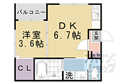 デルソーレ山科 2階1DKの間取り