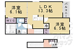 京阪石山坂本線 唐橋前駅 徒歩15分の賃貸アパート 2階2LDKの間取り