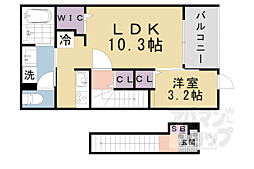 京阪石山坂本線 瓦ヶ浜駅 徒歩11分の賃貸アパート 2階1LDKの間取り