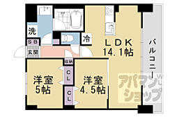 ブランシエスタ山科大塚 6階2LDKの間取り