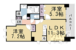 ブランシエスタ山科大塚 2階2LDKの間取り