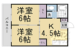 京都地下鉄東西線 石田駅 徒歩15分の賃貸アパート 1階2Kの間取り
