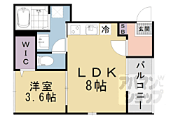 エディフィッシオ椥辻 2階1LDKの間取り