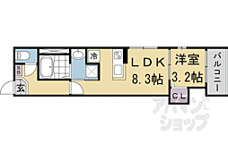 近鉄京都線 伏見駅 徒歩4分の賃貸アパート 2階1LDKの間取り
