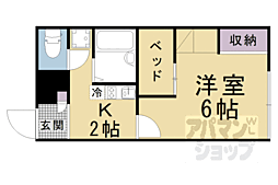レオパレス大宅 2階1Kの間取り