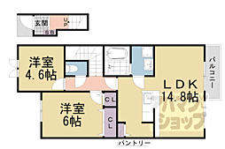 JR東海道・山陽本線 石山駅 徒歩14分の賃貸アパート 2階2LDKの間取り
