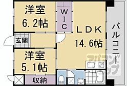 京都地下鉄東西線 醍醐駅 徒歩3分の賃貸マンション 6階2LDKの間取り