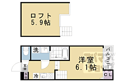 ハーモニーテラス椥辻中在家町 1階1Kの間取り
