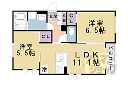 シャーメゾンコスモIII 2階2LDKの間取り