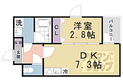 ＶＩＮＡ山科ＷＥＳＴ 201 2階1DKの間取り