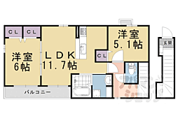 近鉄京都線 伏見駅 3.2kmの賃貸アパート 2階2LDKの間取り