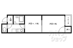 京都市営烏丸線 丸太町駅 徒歩8分の賃貸マンション 1階2Kの間取り