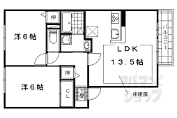JR湖西線 唐崎駅 徒歩15分の賃貸アパート 2階2LDKの間取り