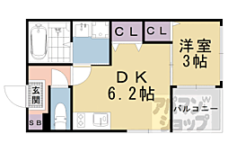 ハーモニーテラス椥辻西浦町II 1DKの間取図画像