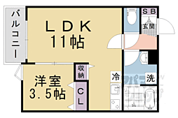 京都市山科区西野大鳥井町アパート 1LDKの間取図画像