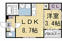 ハーモニーテラス勧修寺小野 1LDKの間取図画像