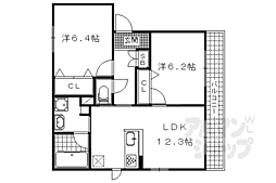 ヴィラフルール御陵 2LDKの間取図画像