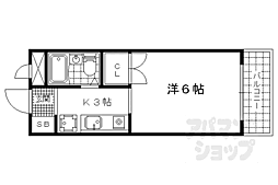 ぼなーる東野 1Kの間取図画像