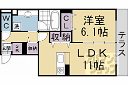 クレリアB 1LDKの間取図画像